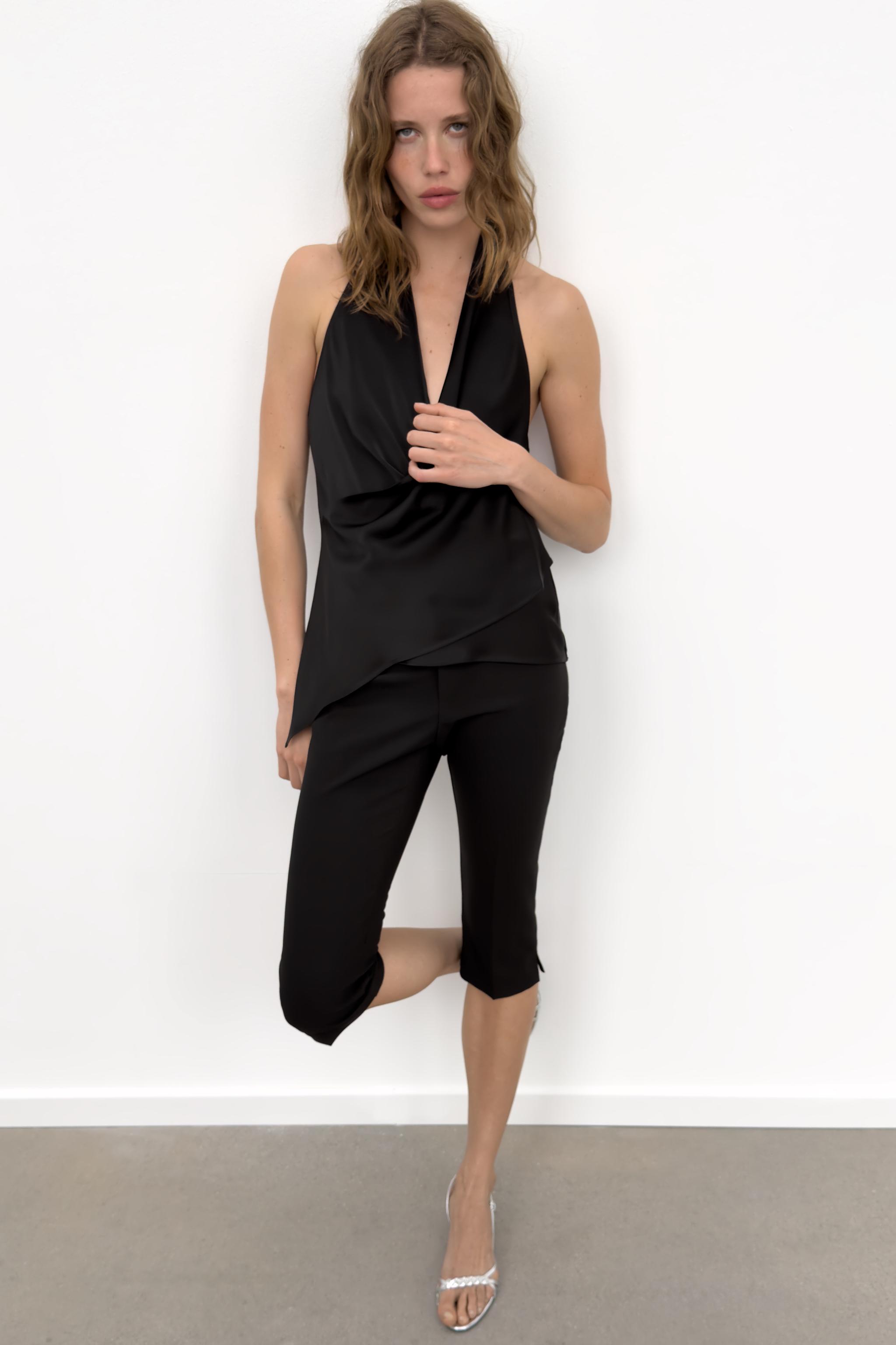 POLKA DOT SATIN EFFECT HALTER TOP